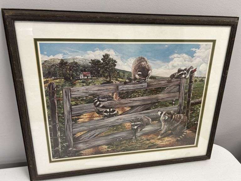 Framed Print of Raccoons on a Fence by Steve St. Clair