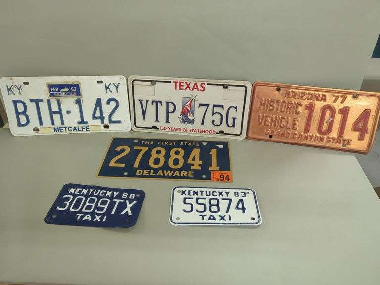 Assorted State License Plates: Kentucky, Texas, Arizona, Delaware image