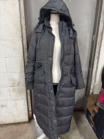 WOMENS- LONDON FOG- SIZE  X-LARGE- LONG HOODED- GREY PUFFER COAT- image