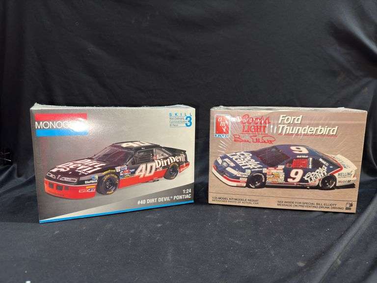 Two NASCAR Model Car Kits: Dirt Devil Pontiac & Coors Ford Thunderbird