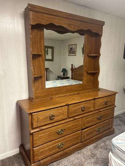Oak Dresser with Mirror image