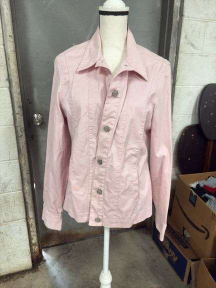 WOMENS- STRETCH- VILLAGER LIZ CLAIBORNE- SIZE 16- BUTTON UP- THIN- PINK JACKET- image