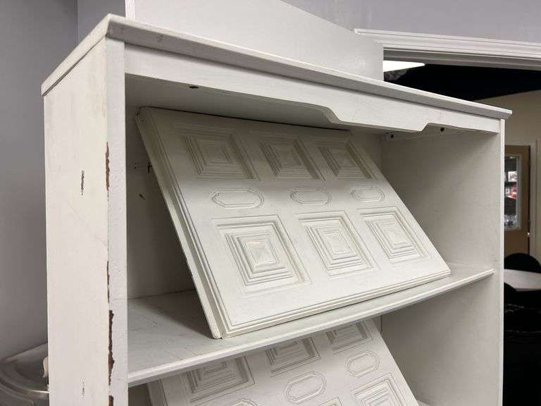 White Painted Wood Bookshelf with Decorative Panels