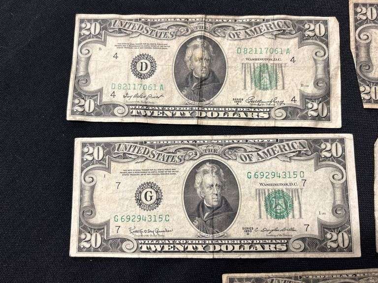 Lot of Five $20 United States Federal Reserve Notes