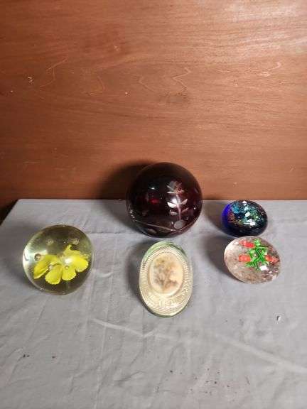 Group of Five Decorative Glass Paperweights image