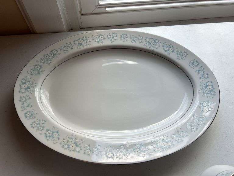 Montgomery Ward Damask China Set - Oval Platter, Bowl, Sugar Bowl