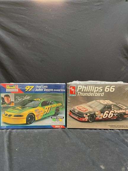 Two Model Car Kits - Chad Little John Deere Grand Prix & Phillips 66 Thunderbird