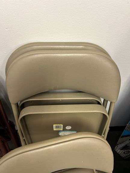 Set of Metal Folding Chairs - (3) Brown & (3) Tan
