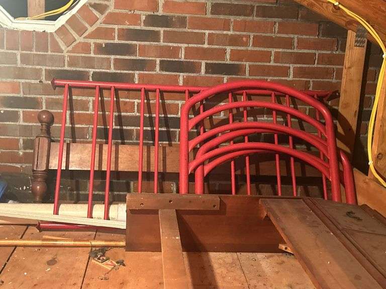Red Metal Bed Frame and Wooden Headboard & Footboard