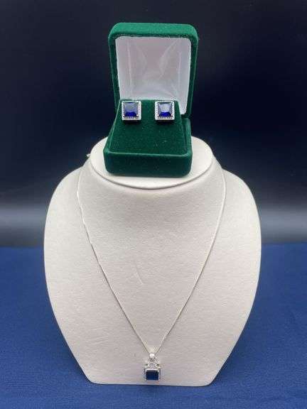 Square Blue Stone Sterling Silver Jewelry Set image