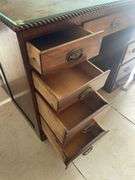 Wood Desk with Glass Top and Multiple Drawers
