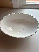 White Milk Glass Footed Bowl with Grape and Fruit Design