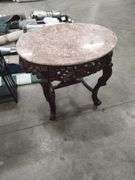 CARVED MARBLE TOP TABLE - 32X24X29