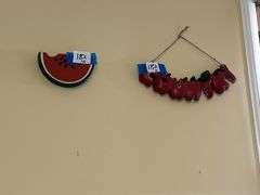 Framed Farm Aerial Photograph, Wooden Paper Towel Holder, and Watermelon Decorations