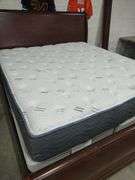 ASHLEY CHERRY FINISH KING SIZE SLEIGH BED - HEADBOARD WITH FOOTBOARD AND RAILS AND SLATS - BOX SPRINGS AND MATTRESS WILL BE GIVEN TO BUYER IF WANTED