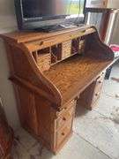 Oak Roll Top Desk with Multiple Drawers