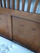 QUEEN SIZE BED - HEADBOARD WITH FOOTBOARD AND RAILS AND SLATS - BOX SPRING AND MATTRESS WILL BE GIVEN TO BUYER IF WANTED