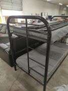 TWIN OVER TWIN BUNK BEDS WITH BUILT IN LADDER IN EACH END WITH TOP SAFETY RAILS - MATTRESSES WILL BE GIVEN TO BUYER IF WANTED