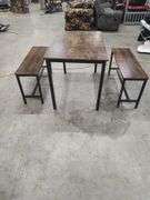 DINING TABLE WITH 2 BENCH SEATS - TABLE MEASURES 43X28X30 BENCHES ARE 20 INCHES FLOOR TO SEAT