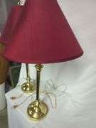 Pair of Brass Tone Lamps with Red Shades