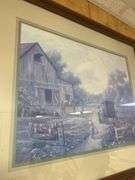 Framed Amish Country Print with Metal Carriage Wall Decor