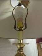 Pair of Brass Tone Lamps with Red Shades