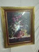 Framed Still Life Art Print of Flowers and Grapes