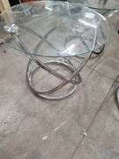 RETRO STYLE GLASS TOP COFFEE TABLE AND 2 MATCHING END TABLES