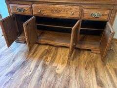 Ornate Oak Wood China Cabinet with Glass Display
