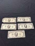 Lot of (5) US $10 Federal Reserve Notes