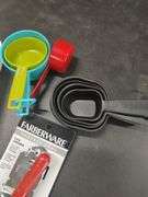 KITCHEN UTENSILS - CAN OPENER - MEASURING CUPS - SPOONS - FORKS AND KNIVES