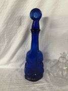 Assorted Glass Dishes and Cobalt Violin Bottle