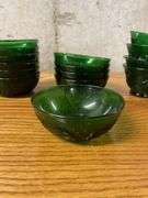 Set of 19 Green Depression Glass Bowls with Floral Design