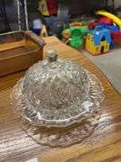 Assorted Glassware: Purple Art Glass Bowl, Covered Dish, and Brown Glass Baking Pan