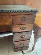 Wood Desk with Glass Top and Multiple Drawers