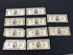 Lot of Ten US Five Dollar Bills