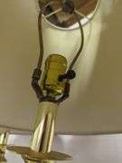 Pair of Brass Tone Lamps with Red Shades