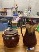 Brown Drip Glaze Pitcher and Bean Pot with Lid