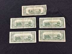 Lot of Five $20 United States Federal Reserve Notes