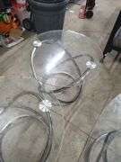 RETRO STYLE GLASS TOP COFFEE TABLE AND 2 MATCHING END TABLES