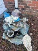 Garden Gnome Waterfall Fountain with Inscription Rock