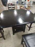 HIGH TOP DINING TABLE WITH 4 STOOLS AND UNDER TABLE STORAGE - TABLE MEASURES 53X53X36 CHAIRS ARE 23 INCHES FLOOR TO SEAT