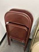 Set of Metal Folding Chairs - (3) Brown & (3) Tan