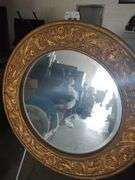 GOLD FRAME BEVELED EDGE WALL HANGING MIRROR 32 INCHES ROUND