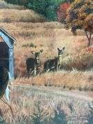 Framed Print by Steve St. Clair - Deer and Covered Bridge