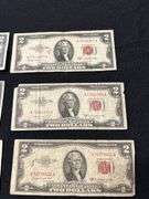 Lot of Six (6) Red Seal Two Dollar Bills