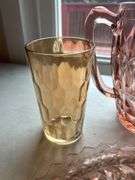 Pink Glass Diamond Cut Pitcher Set with Plate and Glasses