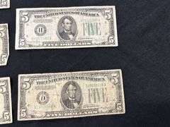 Lot of Ten US Five Dollar Bills