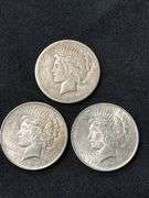 Three 1923 US Peace Silver Dollars