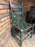 Wooden Chair with Woven Seat and Three-Tier Side Table